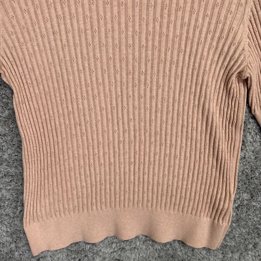 Gap Women’s Short Sleeve Pointelle Knit Sweater Ribbed Large Pastel Peach Pink - Picture 4 of 11